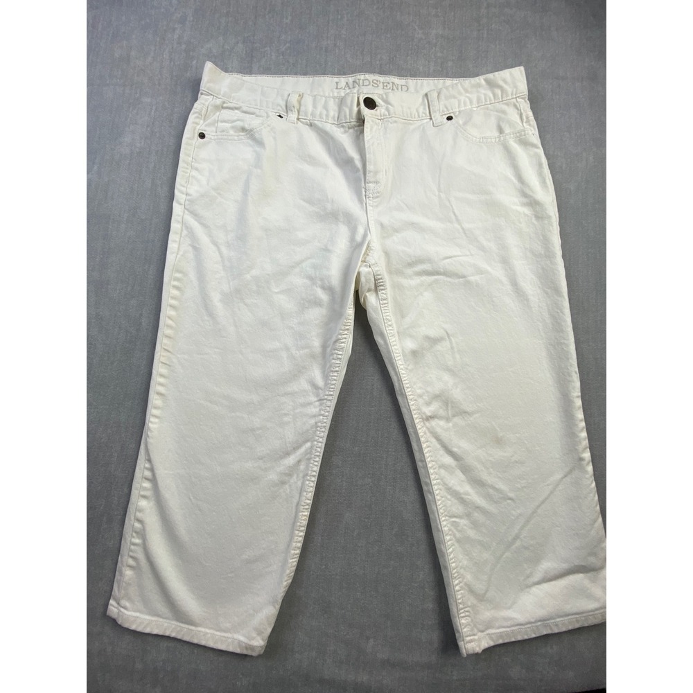 Lands End Womens 16P White Cropped Chino Pants Stretch Cotton Twill Straight Leg